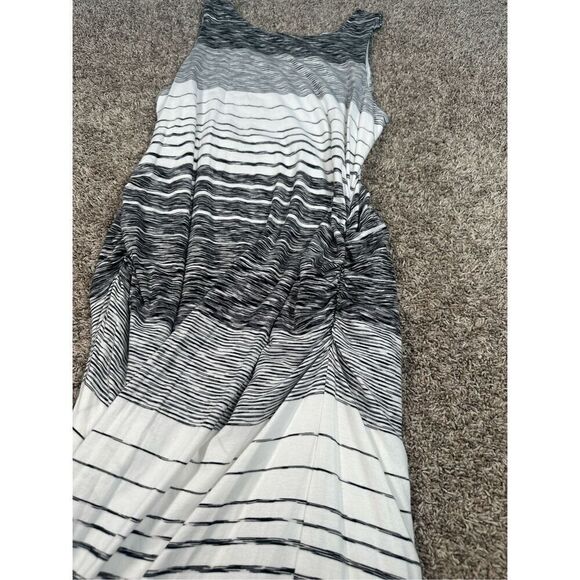 Athleta Comeback Tank Midi Dress Ruched Cinched Sides Striped White/Black 1X - Picture 10 of 12